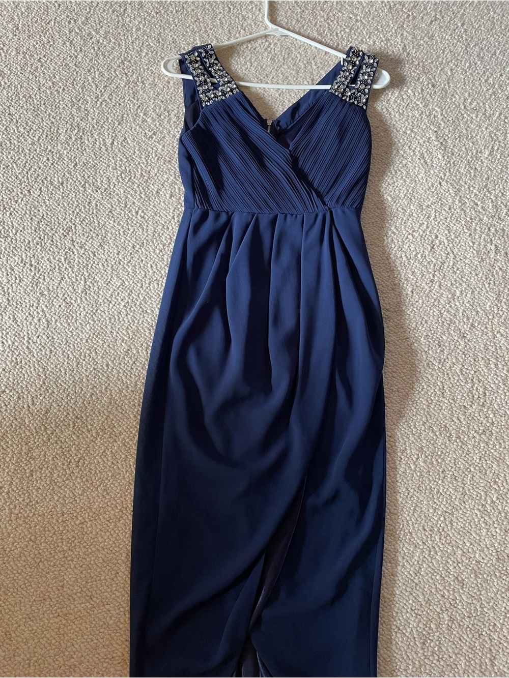 Elegant Navy Maxi Dress with Beaded Straps